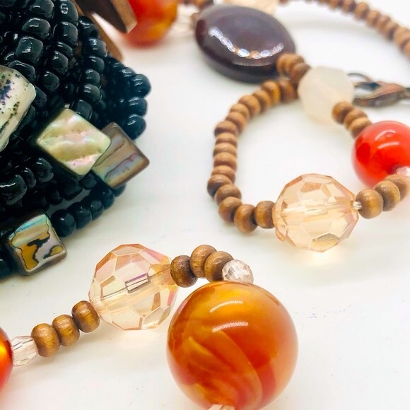 Vintage Glass Bead Necklace & Multi Strand Wood Buckle Bracelet - Picture 3 of 15